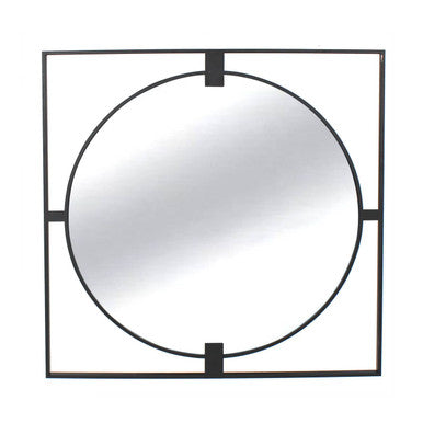 Large Square Black Metal Frame Round Insert Wall Mirror | Trento