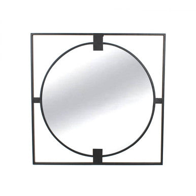 Trento Small Square Black Metal Frame Round Insert Wall Mirror