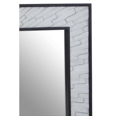 Grey and White Finish Elm Wood Wall Mirror | Milan