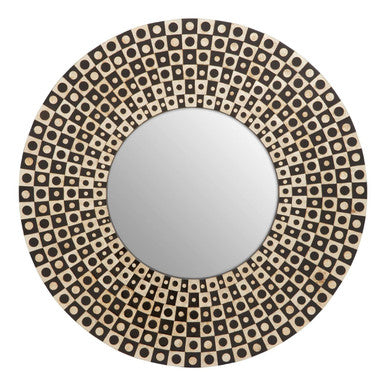 Palu Round Black Wall Mirror with Shell Inlay