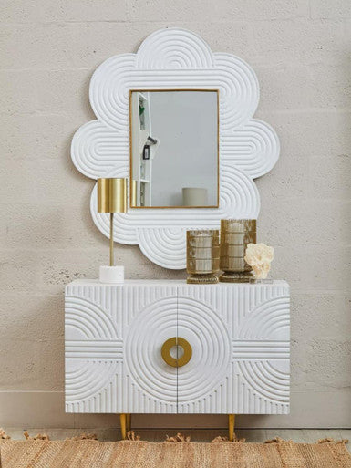 White Finish Mango Wood Wall Mirror | Saras