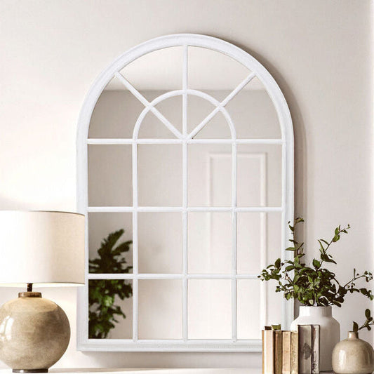 Lovida White Arched Wooden Frame Wall Mirror