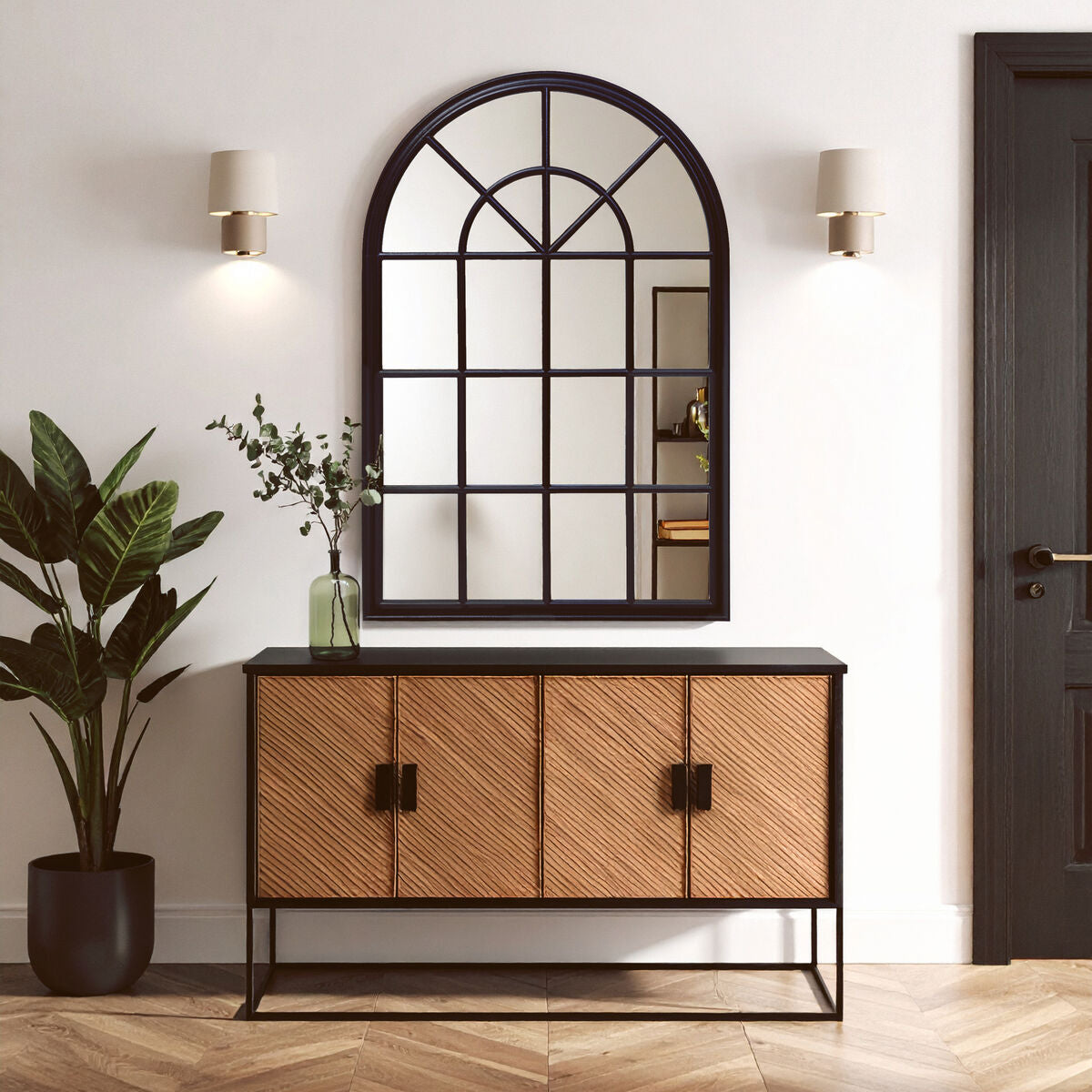 Lovida 90X135Cm Arched Wall Mirror Black Wooden Frame