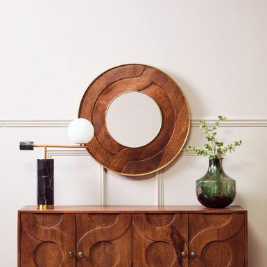 Siva Mango Wood Natural Round Wall Mirror
