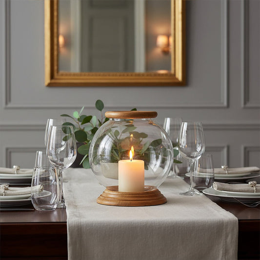 Hampstead Hurricane Small Candle Holder with Wood Rim