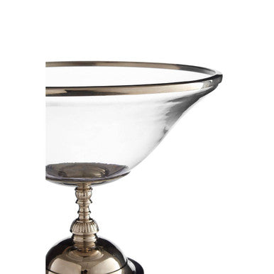 Riya Glass Bowl with Nickel Finish and Wood Base