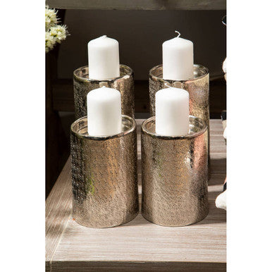 Silver Hammered Effect Large Candle Holder | Safia