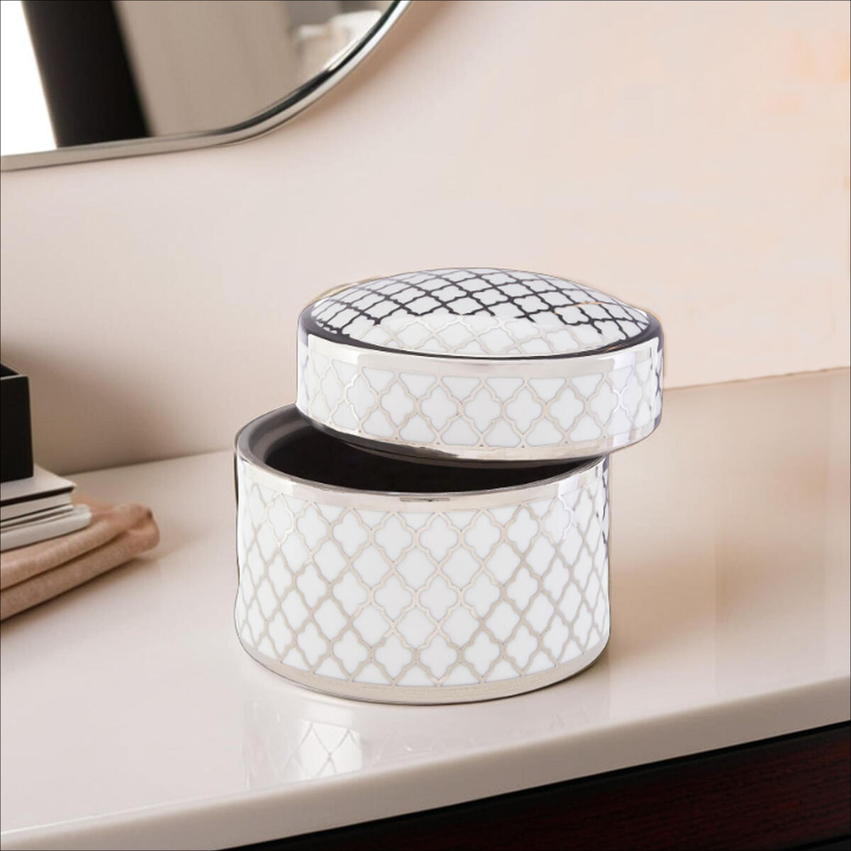 White and Silver Large Ceramic Box | Renne