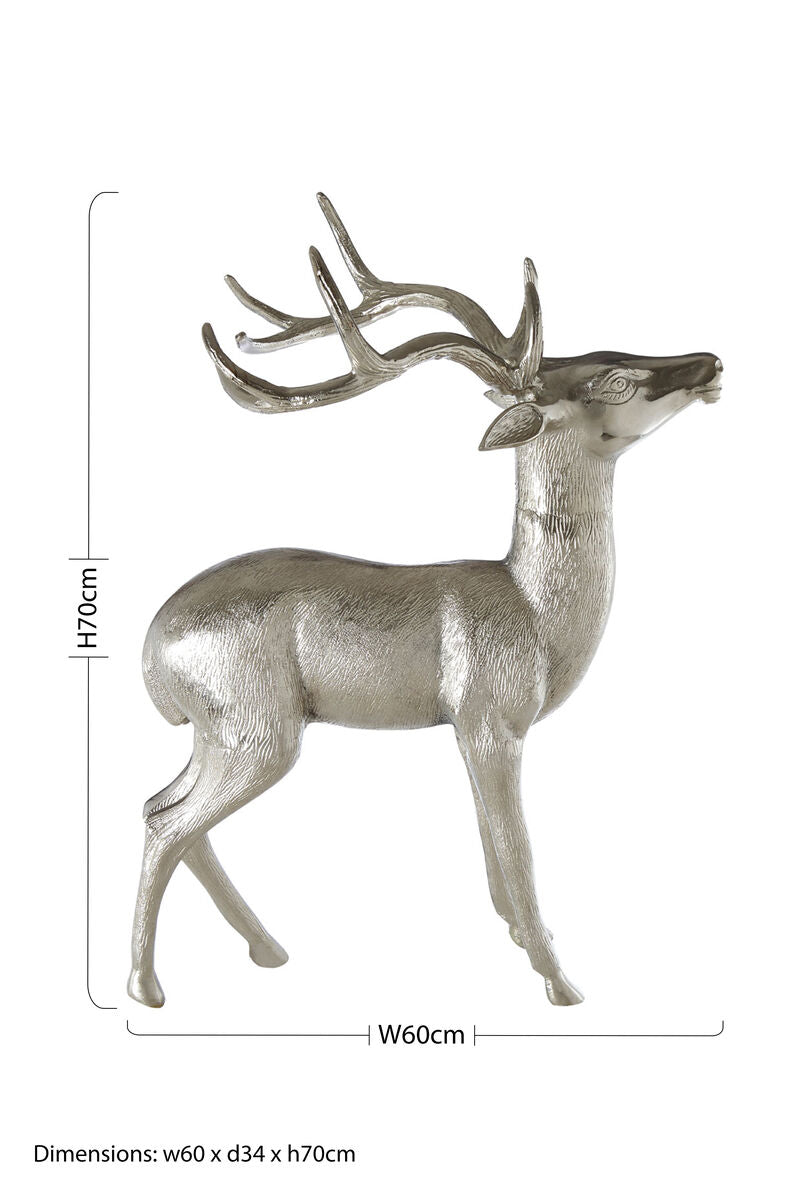 Large Nickel Finish Floor Standing Stag