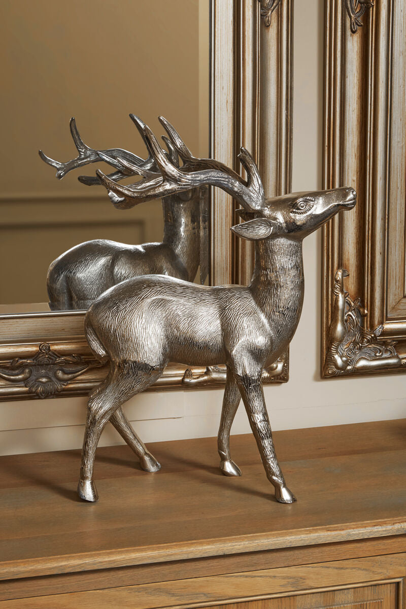 Large Nickel Finish Floor Standing Stag