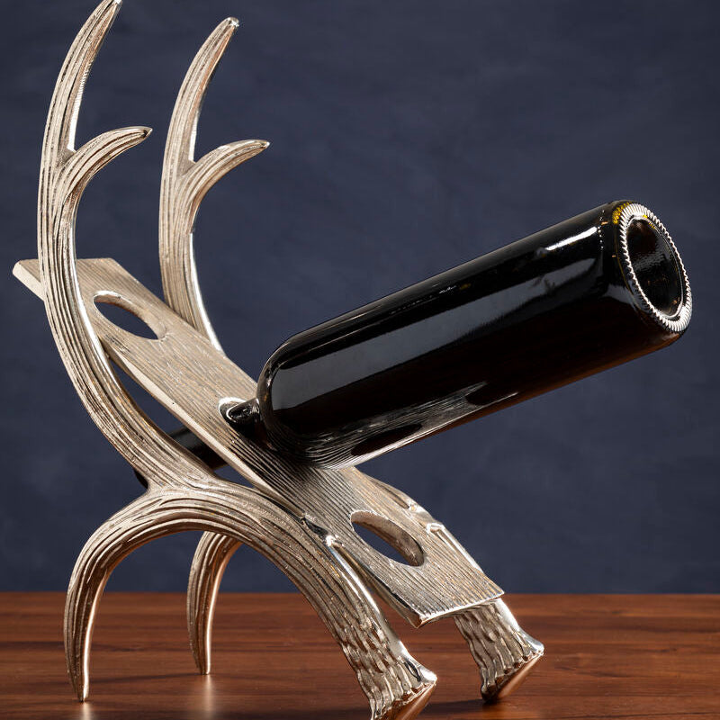 Antler Silver Metal 3 Bottle Wine Rack with Curved Antler Design