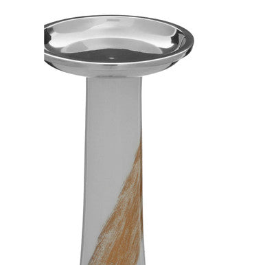 Alma White and Gold Metal Candle Holder with Brushstroke Design