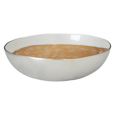 Alma White and Gold Aluminium Round Bowl with Brushstroke Design