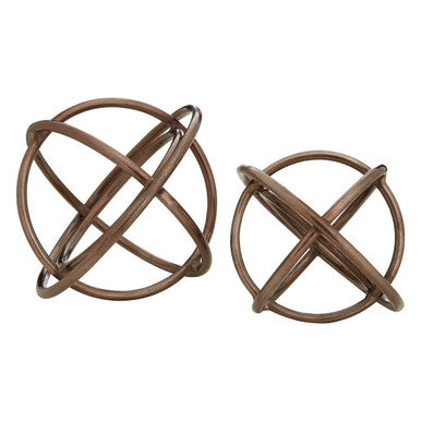 Nexus Set of Two Bronze Finish Sphere Sculptures