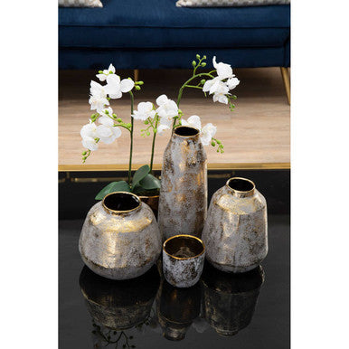 Orvena Medium Grey and Gold Ceramic Vase