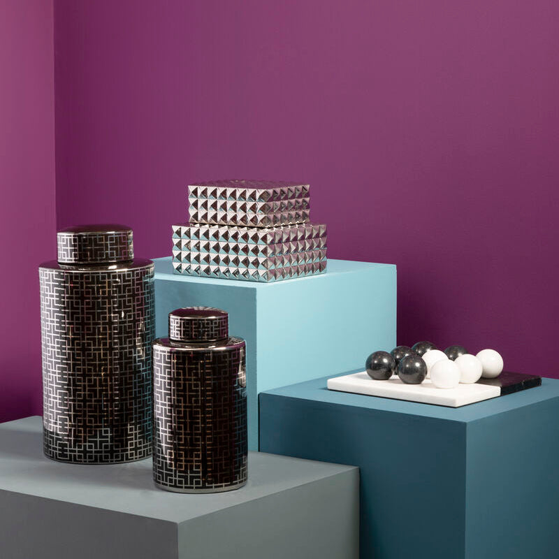 Daria Black And Silver Finish Large Ceramic Jar