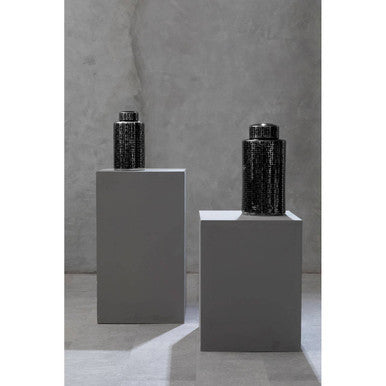 Black and Silver Finish Small Ceramic Jar | Daria