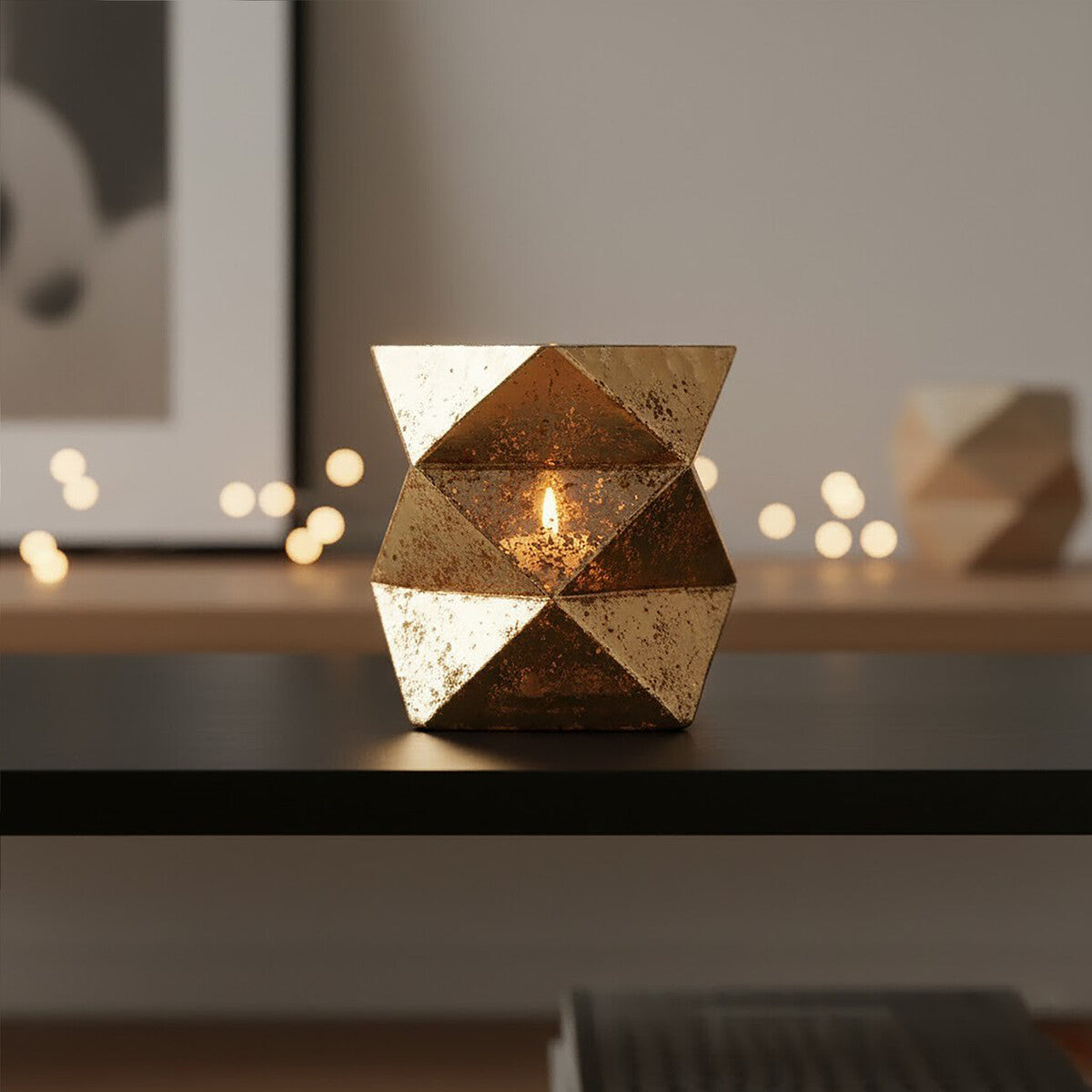 Small Gold Finish Glass Candle Holder | Rambia