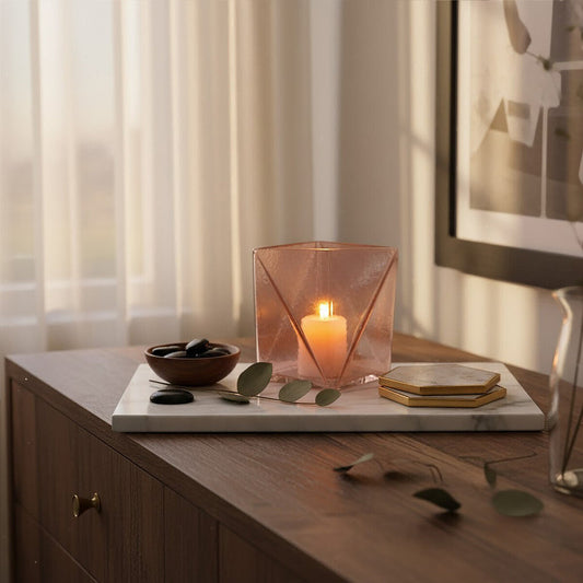 Large Pink Glass Candle Holder | Rambia