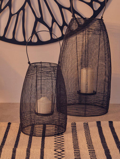 Trento Black Woven Wire Small Lantern with Glass Insert