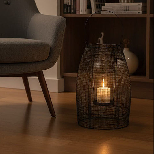 Trento Black Woven Wire Small Lantern with Glass Insert