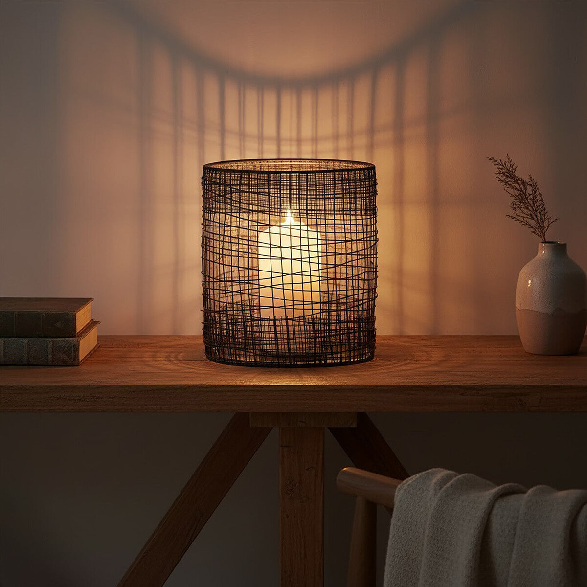 Trento Glass and Black Finish Metal Cylindrical Lantern