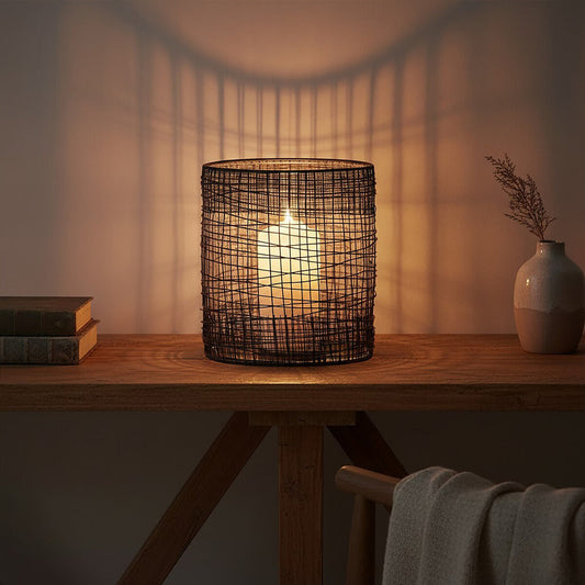 Trento Glass and Black Finish Metal Cylindrical Lantern