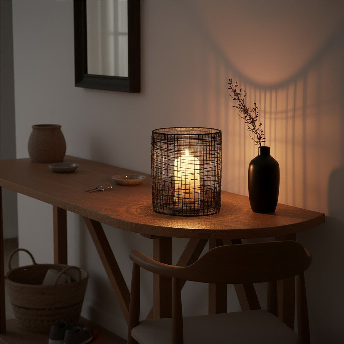 Trento Glass and Black Finish Metal Cylindrical Lantern