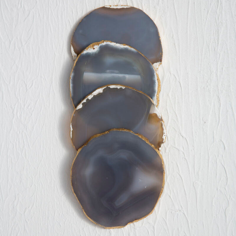 Bowerbird Agata Set of 4 Agate Grey and Gold Coasters