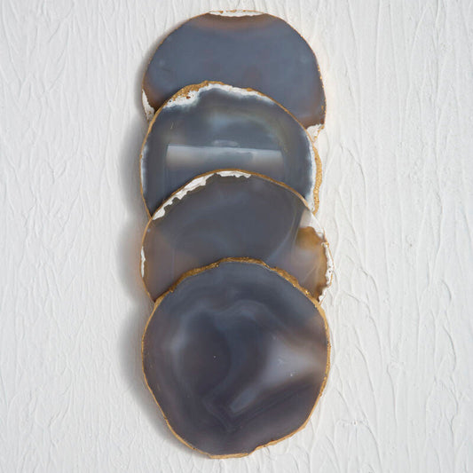 Bowerbird Agata Set of 4 Agate Grey and Gold Coasters