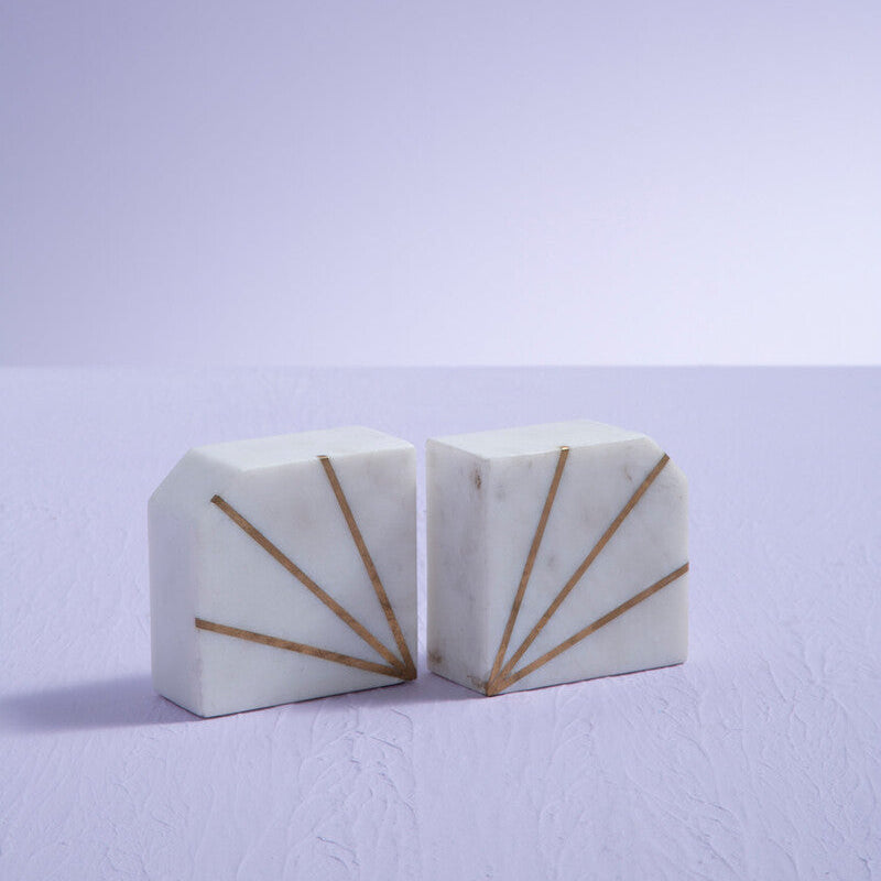 Sena White Marble and Gold Bookends