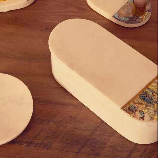 Marella White Marble and Paua Shell Trinket Box