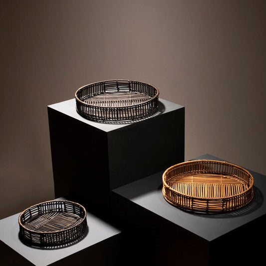 Batu Set Of 2 Black Rattan Trays