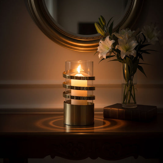 Amreli Large Vertical Textured Gold Metal Hurricane Candle Holder