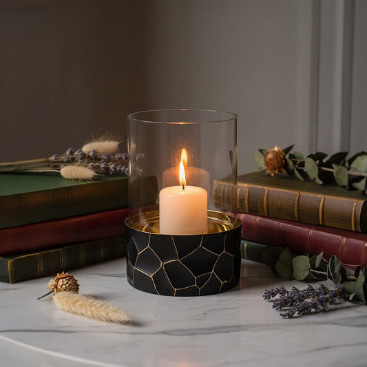 Black and Gold Small Hurricane Candle Holder | Akola