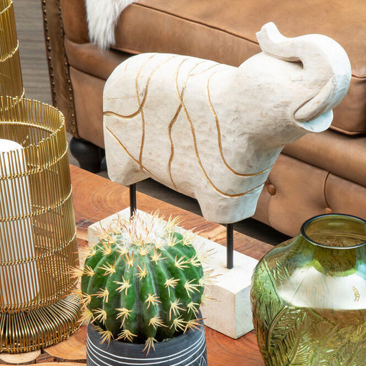 Vena Whitewash Mango Wood Elephant Sculpture