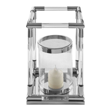 Small Candle Holder in  Silver Finish and Acrylic | Lucita