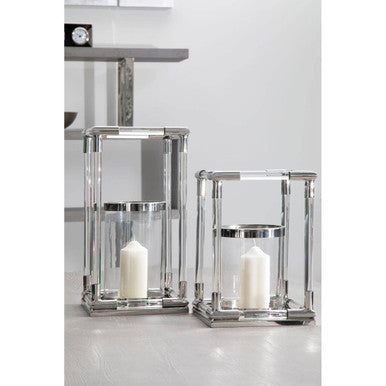 Small Candle Holder in  Silver Finish and Acrylic | Lucita