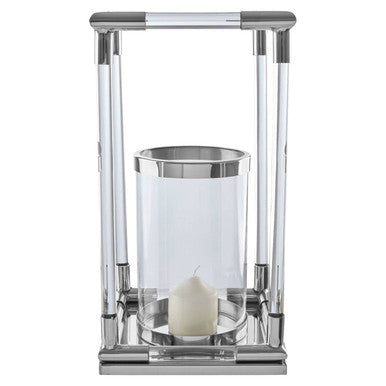 Lucita Large Candle Holder in Silver Finish and Acrylic