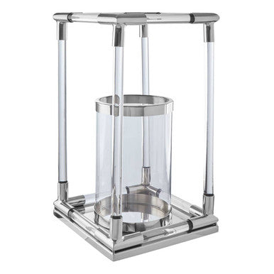 Large Candle Holder in Silver Finish and Acrylic | Lucita