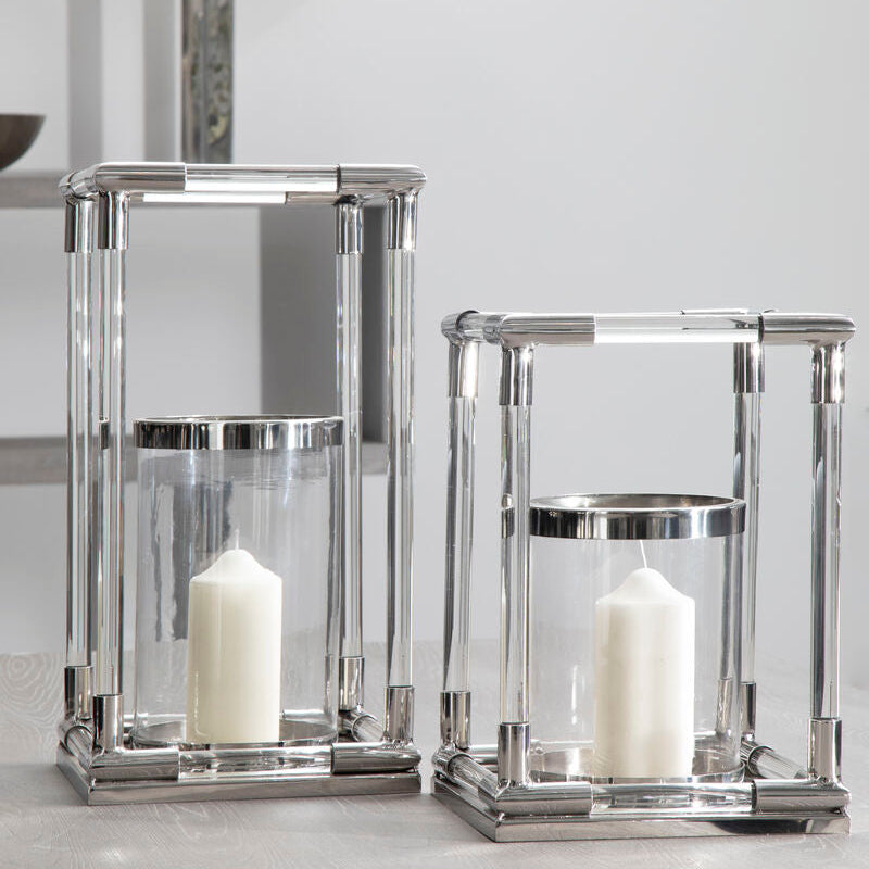 Lucita Large Candle Holder in Silver Finish and Acrylic
