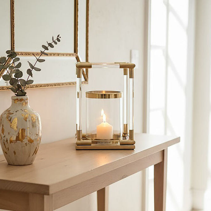 Small Candle Holder in Gold Finish and Acrylic | Lucita