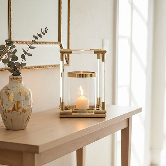 Lucita Small Candle Holder in Gold Finish and Acrylic