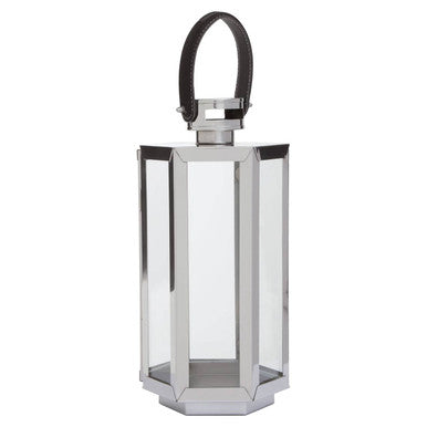 Small Silver Hexagonal Lantern with Hair on Leather Handle | Herber