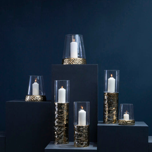 Martele Small Pillar Gold Candle Holder