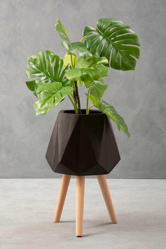 Darnell Large Black Geometric Planter with Legs