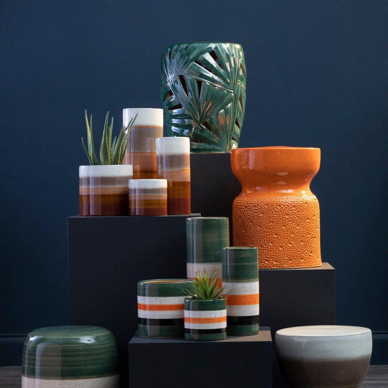 Sorrell Large Green And Orange Stripe Ceramic Vase