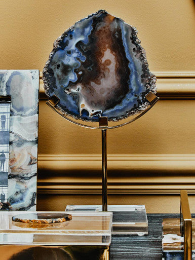 Bowerbird Black And Gold Agate Sculpture