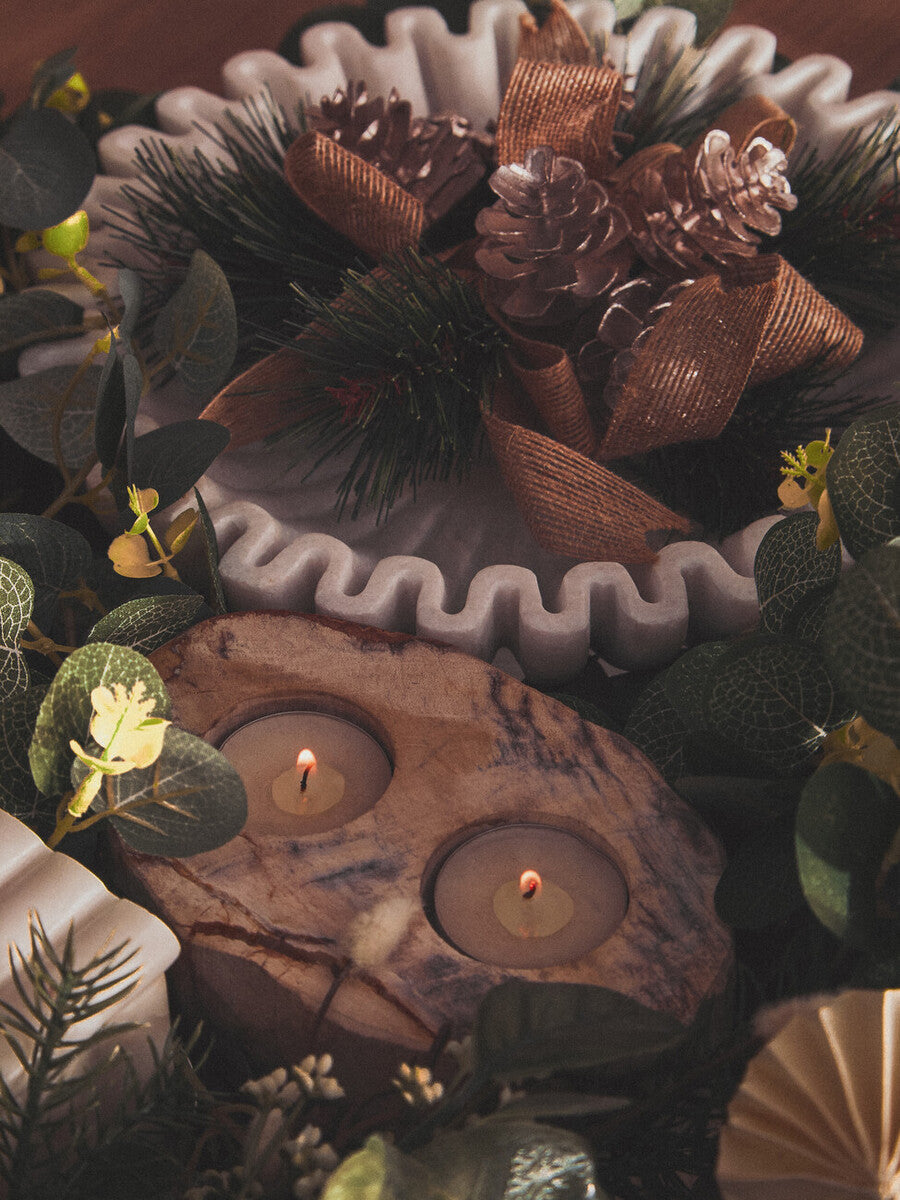 Relic Petrified Wood Double Candle Holder