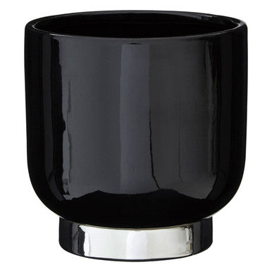 Callie Black Small Planter With Silver Finish Base